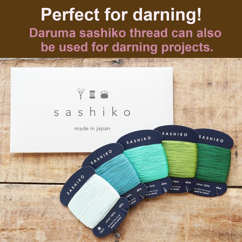 Daruma Sashiko Thread 100% Cotton Card Type (43.7 yd) x 5 Colors with English Manual, Sewing & Embroidery Value Set with Gift Package(Thin, Komorebi) - Image 4